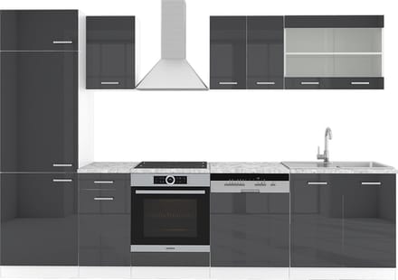 Vicco R-Line Complete keukeneenheid – 300 cm, WB Marmer Antraciet hoogglans/wit