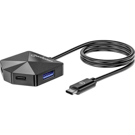 Manhattan 4-Port USB 3.0 Type-C / Type-A Combo Hub 2x2 181150 USB-hub 2 + 2 poorten USB-C, USB-A USB 3.0 5 GBit/s Met USB-C stekker Zwart