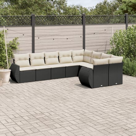 vidaXL - 9-delige - Loungeset - met - kussens - poly - rattan - zwart