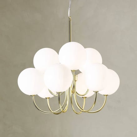 Markslöjd Hanglamp Bianco, 9-lamps, goud/wit, glas, G9