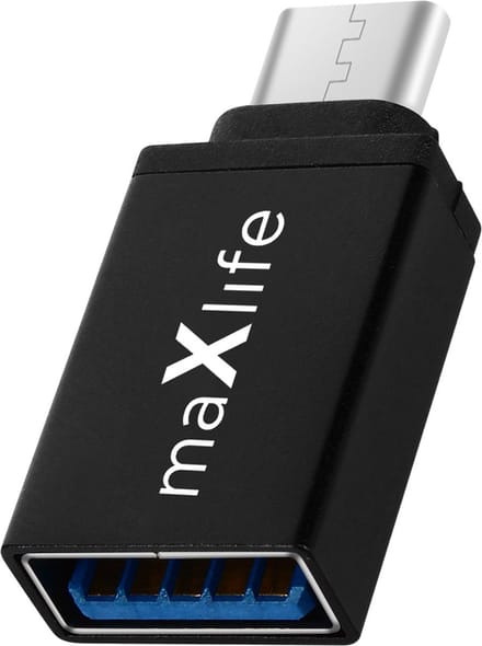 MaXlife, USB-A Female naar USB-C Male Adapter Ultra-compact, Zwart