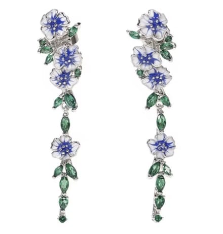 Oorbellen- Blauw- Bloemen- lang- steker- Charme Bijoux