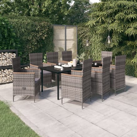 vidaXL - 9-delige - Tuinset - met - kussens - grijs