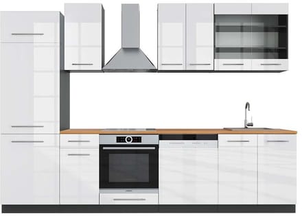 Vicco Fame-Line Complete keukeneenheid – 300 cm, WB Eik Wit hoogglans/antraciet