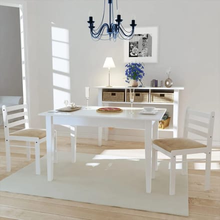 vidaXL - Eetkamerstoelen - 2 - st - massief - rubberwood - en - fluweel - wit