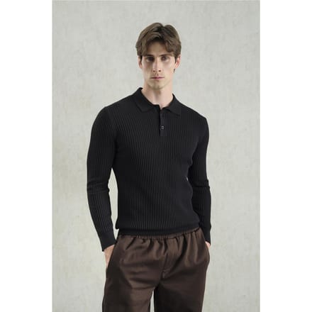 Slim Fit Polo Kraag Gevoerd Langsleeve T-Shirt