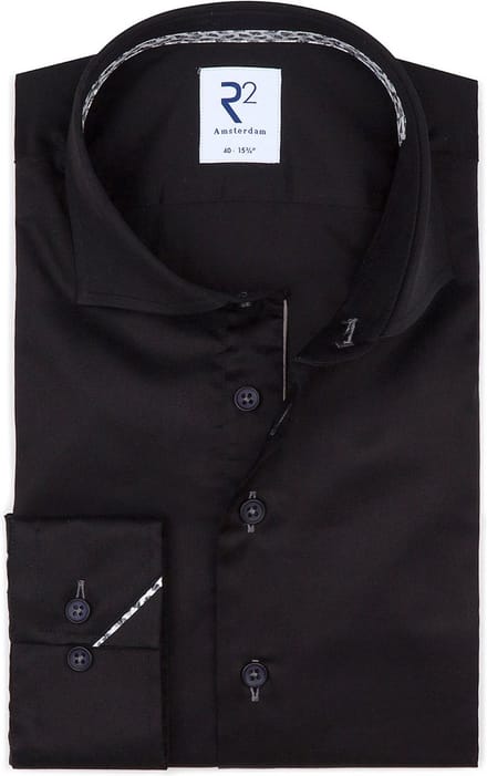 R2 Overhemd Twill Zwart - Maat 37 - Heren - Overhemden Formeel