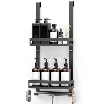 KAD® Doucherek - Doucherek Zonder Boren - Hangend Doucherek Zonder Boren - Telescopisch Doucherek - Zwart - 11cm x 28cm x 59cm