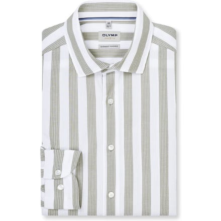 OLYMP Level Five garment washed Overhemd, Body Fit, Kent, Olijfgroen