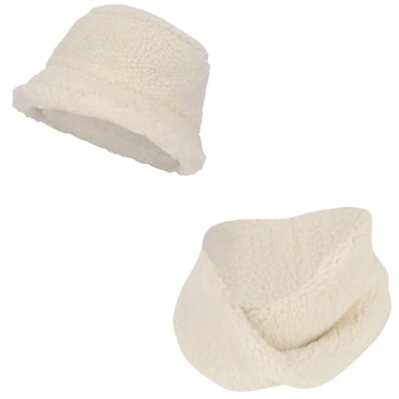 Colsjaal & Hoedje meisjes - Teddy Wol - One Size - Off White / 4/8 Jaar