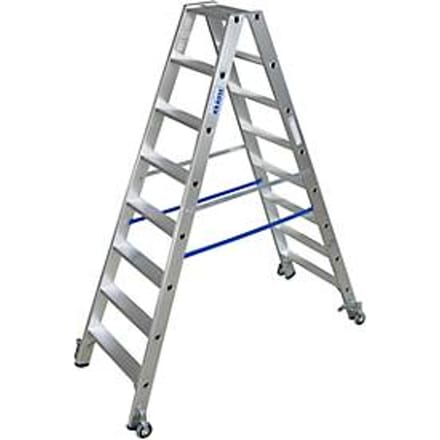 Dubbele trapladder van aluminium met wielen, 2 x 8 treden