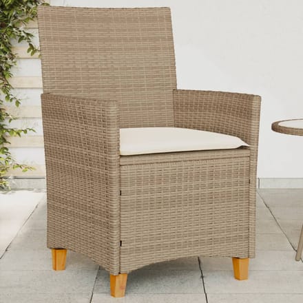 vidaXL - Tuinstoelen - 2 - st - met - kussens - poly - rattan - en - massief - hout - beige