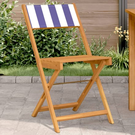 vidaXL - Inklapbare - stoelen - 2 - st - massief - acaciahout - en - stof - blauw - en - wit