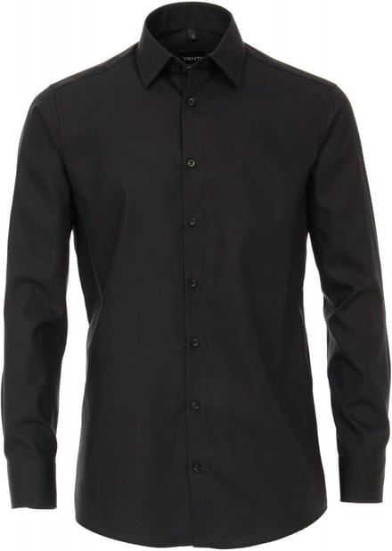 Venti - Heren Overhemd - Poplin - Strijkvrij - Regular fit - Zwart
