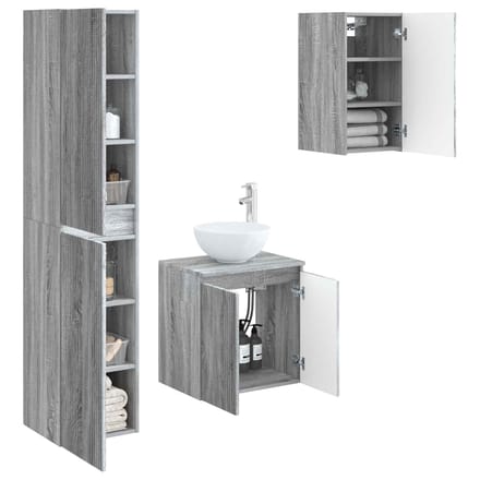 vidaXL - Badkamerkast - set - 3 - st - Grijs - Sonoma - 33 - x - 34,5 - x - 160 - cm