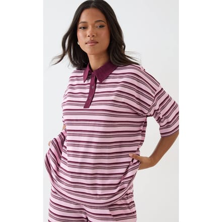 Dames Dsgn Studio Gestreepte Polo Top Met Korte Mouwen | Pink | Maat: Medium