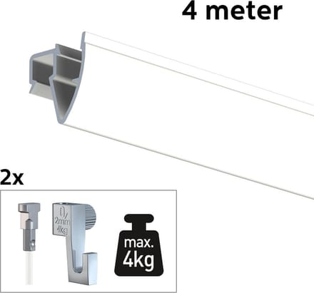 Artiteq Schilderij Ophangsysteem 4 meter All-in-one Up Rail 4kg / Wit RAL9016