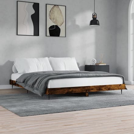 vidaXL - Bedframe - zonder - matras - 200x200 - cm - spaanplaat - gerookt - eiken