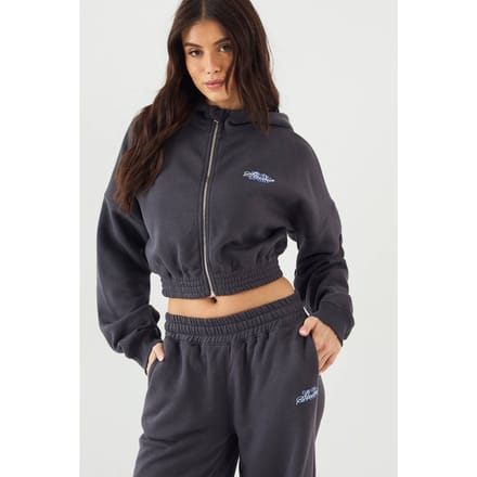 Dames DSGN Studio Sport Boxy Crop Zip Through Hoodie | Slate Grey | Maat: Small