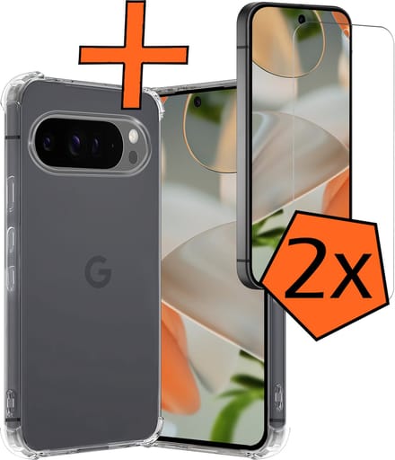Hoes - Met Screenprotector - 2 Stuks - Geschikt voor Google Pixel 9 Pro - Sterk & Shockproof - Siliconen Case - Back Cover - Telefoon Hoes - Shock Proof - Transparant