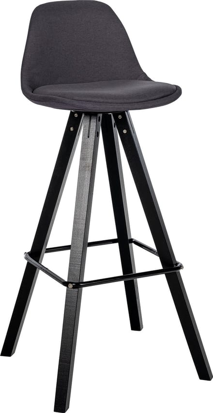 CLP Corbin Barkruk - Met rugleuning - Hout Vierkant frame - Stof - zwart/donkergrijs
