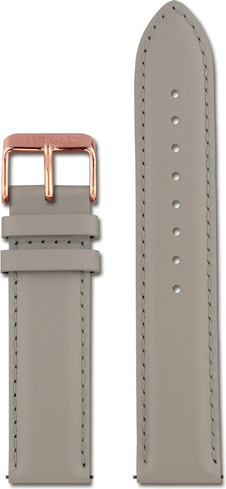 VICENSO LEDEREN HORLOGEBAND VIS005 GRIJS/ROSé 20 MM