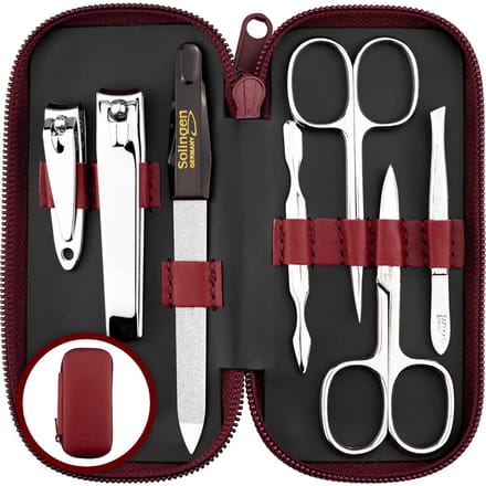 marQus Manicureset 7-delig - Echt Leren Etui, Solingen - Rood