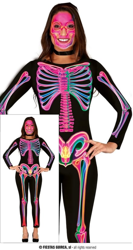 Fiestas Guirca - Dames kostuum neon skeleton - M - Carnavalskleding - Carnaval - carnavalskleding 2027 - Carnaval kostuum