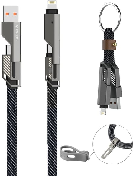 4smarts ComboCord Flat 240W USB-C/USB-A naar USB-C/Lightning Kabel 1.5M Grijs
