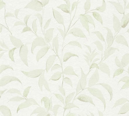 KLEINE TAKJES EN BLAADJES BEHANG | Landelijk - wit groen - A.S. Création Profitex 2