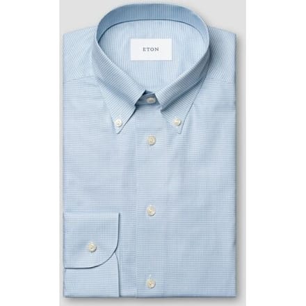 Eton Overhemd Mini Check Organic Cotton Signature Oxford Button-Down Licht Blauw / male