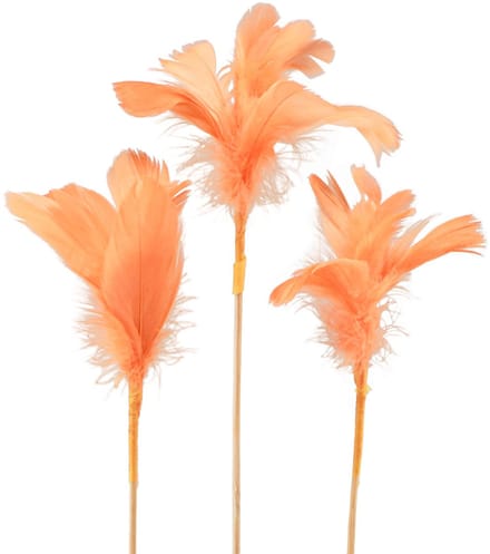 Decoratieve veren oranje vogelveren op stok 36cm 12 st, 12 Stück