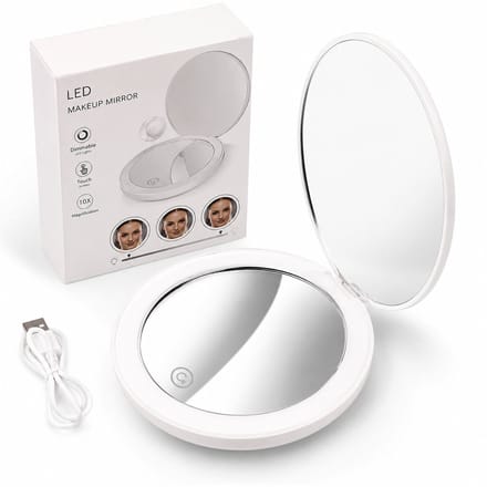 Compacte Make-Up Spiegel met Verlichting – 10 x Vergroting – LED Verlichting – Dimfunctie – Cadeautip – Wit