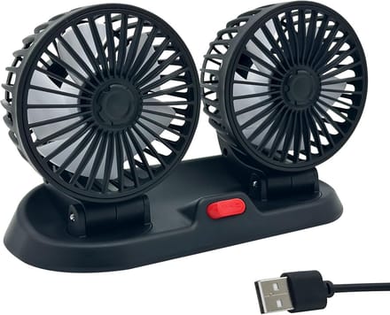 USB Auto Ventilator Met Twee Koppen – 2 Snelheden 360° Draaibaar – 5V Voor Auto, SUV en Caravan
