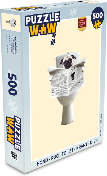 Puzzel Hond - Pug - Toilet - Krant - Dier - Legpuzzel - Puzzel 500 stukjes