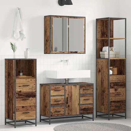 vidaXL - Badkamermeubel - Set - 4 - st - Oud - Hout - Bewerkt - hout