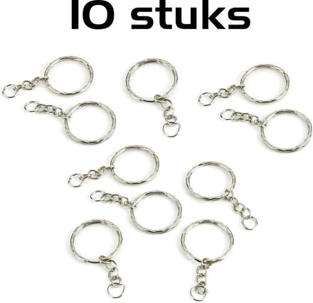 DW4Trading Sleutelhangerringen met Ketting - Set van 10 Stuks - Ø 22mm