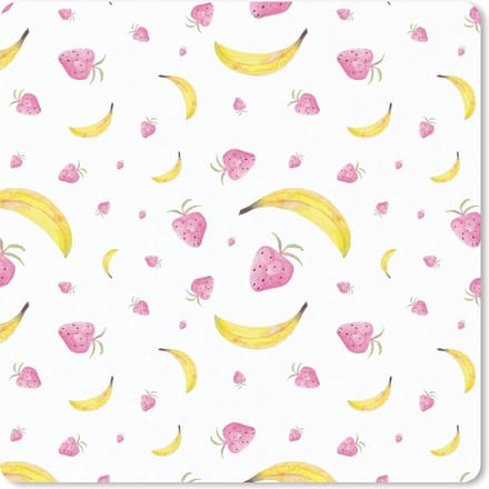 Muismat 20x20 cm - Mousepad Banaan - Aardbei - Wit - Design - Muismatten