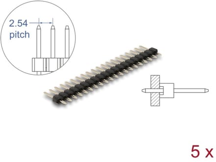 Delock Pin header 20 pin, pitch 2.54 mm, 1-row, straight, 5 pieces