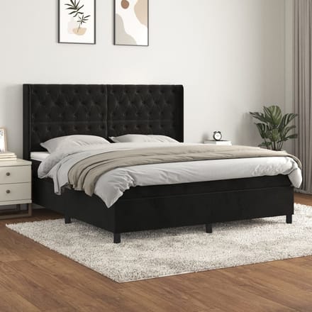 vidaXL - Boxspring - met - matras - fluweel - zwart - 160x200 - cm