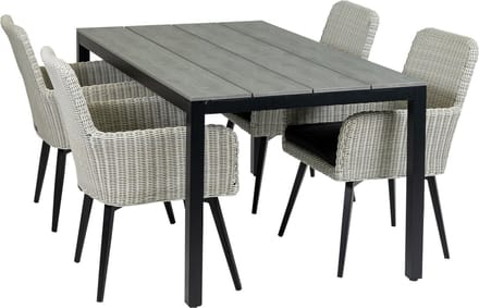 5-delige tuinset | 4 Pisa stoelen (White) | 160cm Cyprus tuintafel (Grey)