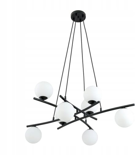 Zwarte hanglamp NICEA, 8xE14, wit glas, in hoogte verstelbaar