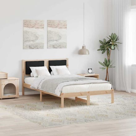 vidaXL - Bedframe - met - hoofdeinde - Zwart - 120 - x - 190 - cm - Massief - grenenhout