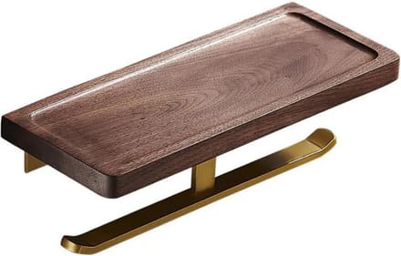 Mastersøn WC Rolhouder met Planchet – Toiletrolhouder – RVS / Hout - Goud