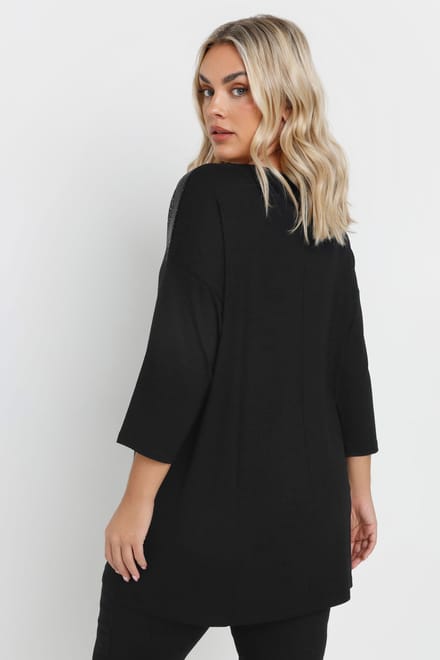 Yours Top Met Meshinzet Met Paillettenversiering In Zwart Size 48