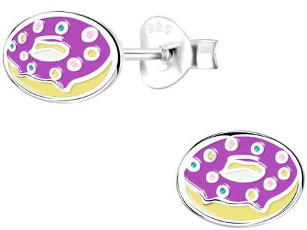 Joy|S - Zilveren donut oorbellen - 8 x  6 mm - paars