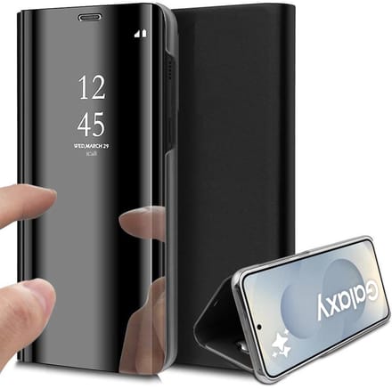 Hoesje geschikt voor Samsung Galaxy S25 Plus - Spiegel Book Case Zwart