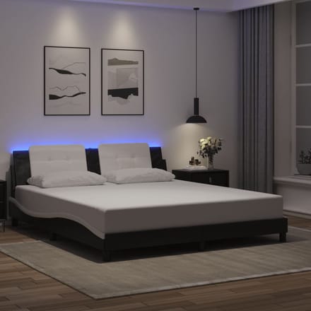 vidaXL - Bedframe - met - LED - zonder - matras - "Zadar" - zwart - en - wit - 180x200 - cm