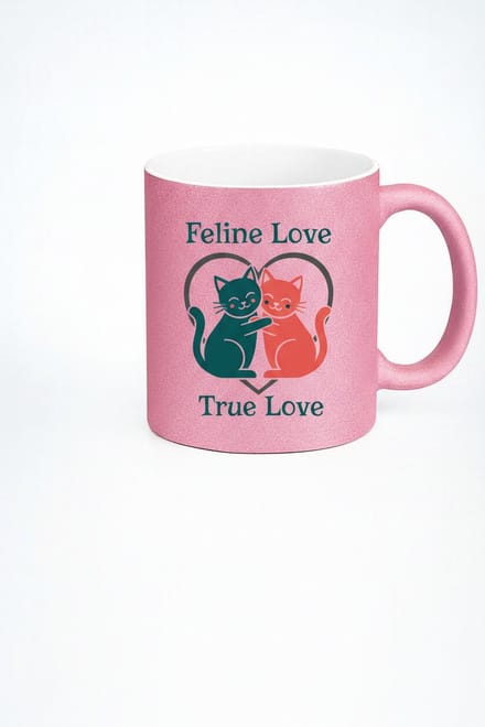 Mok 'Feline Love True Love' Roze | Liefdevolle Katten | Kattenliefde Cadeau