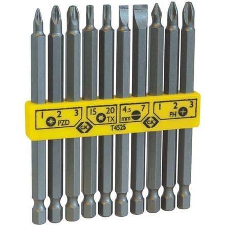 C.K T4525 Bitset 10-delig Plat, Kruiskop Phillips, Kruiskop Pozidriv, Binnen-zesrond (TX)